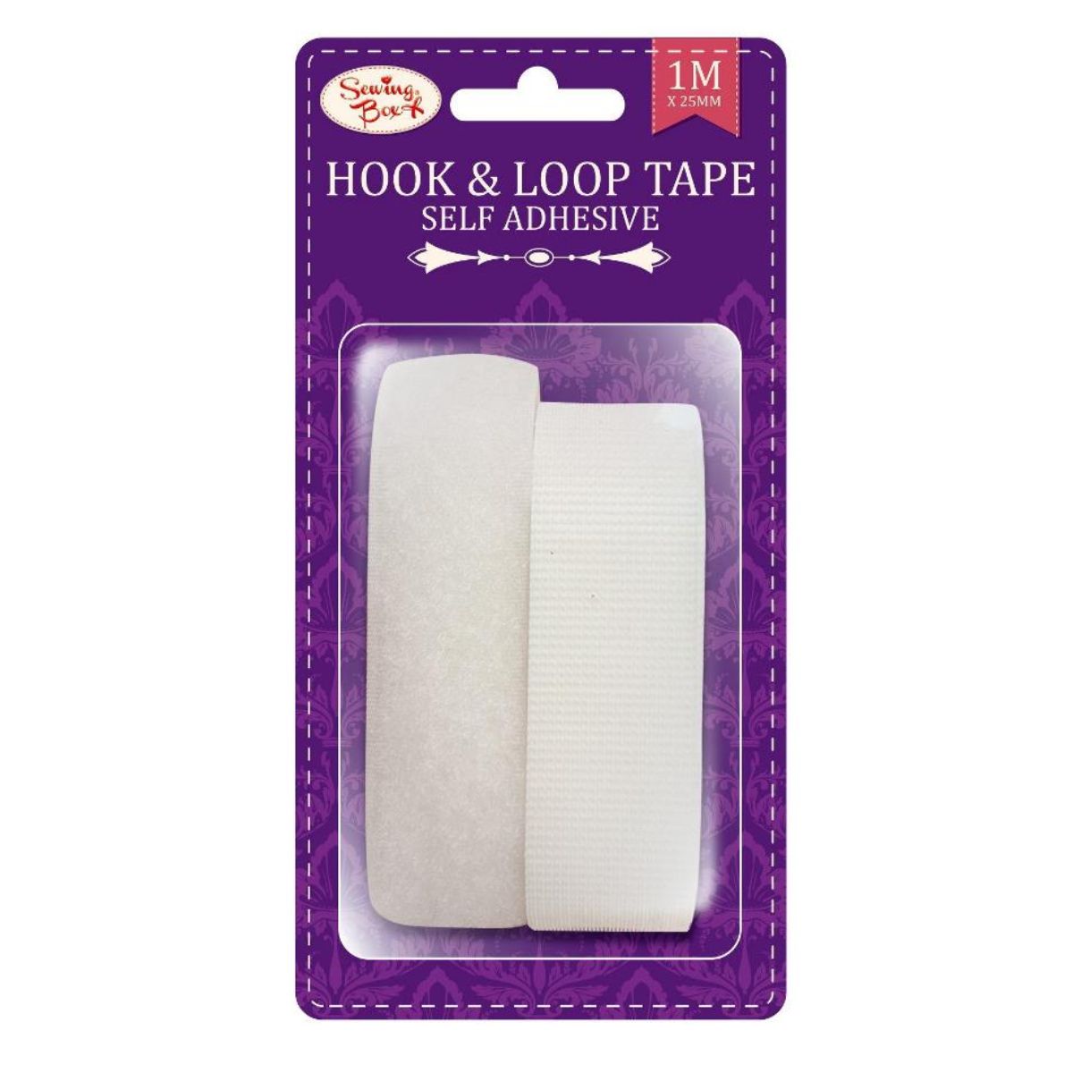 Packaging of Sewing Box - Hook And Loop Tape - 2pcs on a retail card.