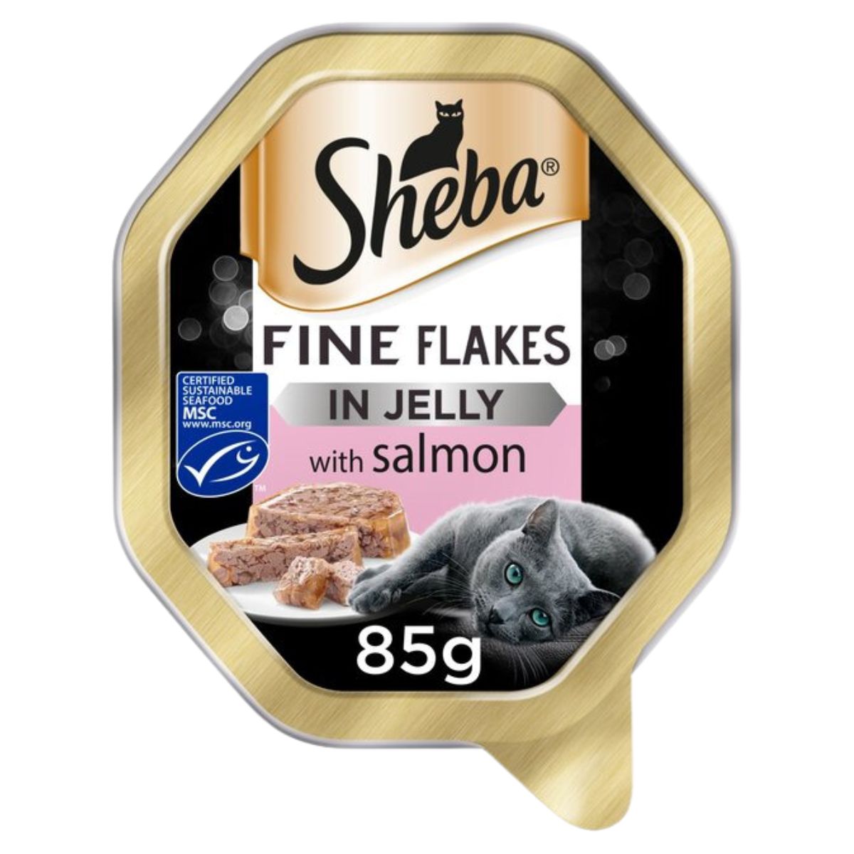Sheba - Pieces Jelly Salmon Cat Food Tray - 85g fine flakes in jelly with salmon. Sheba - Pieces Jelly Salmon Cat Food Tray - 85g fine flakes in jelly with salmon.