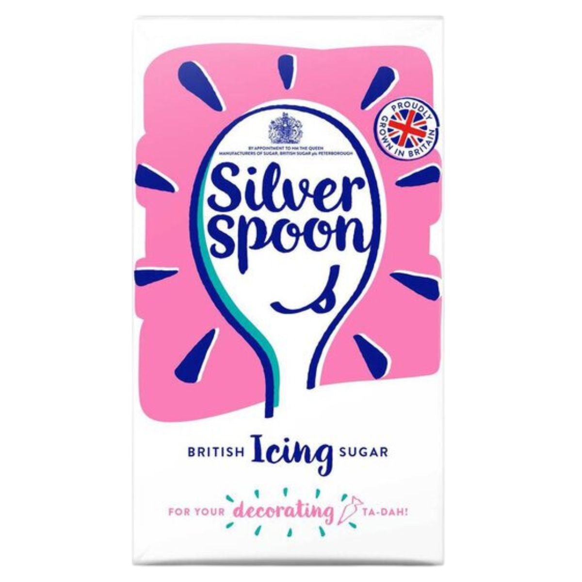 A package of Silver Spoon - British Icing Sugar - 500g with splash design and product branding. A package of Silver Spoon - British Icing Sugar - 500g with splash design and product branding.