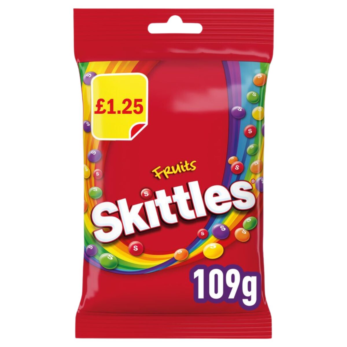 A Skittles - Fruits Treat Bag - 109g on a white background.
