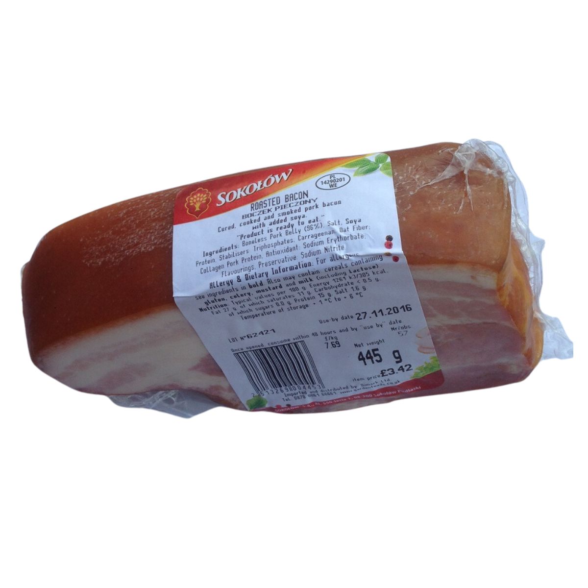 A close up of Sokolow - Roasted Bacon- 571g (Varies). A close up of Sokolow - Roasted Bacon- 571g (Varies).