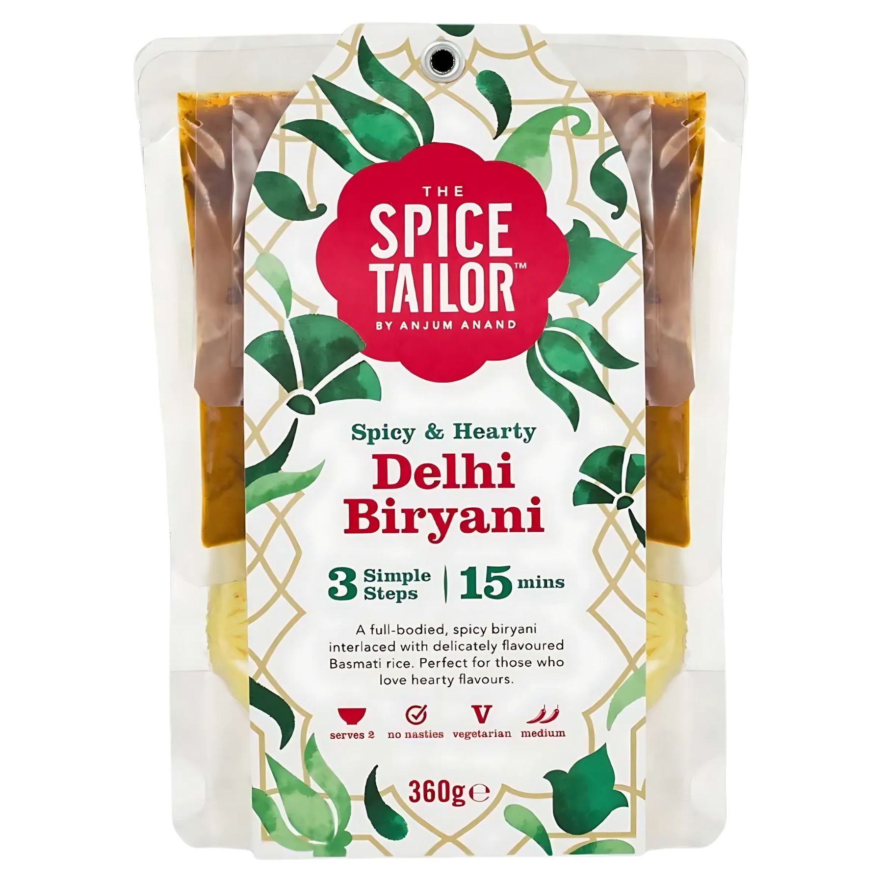 The Spice Tailor Delhi Biryani Kit with Rice (Serves 2, 360g) offers authentic Indian flavours in 3 easy steps, cooks in 15 minutes, features vegetarian ingredients, and has a medium spice level. The Spice Tailor Delhi Biryani Kit with Rice (Serves 2, 360g) offers authentic Indian flavours in 3 easy steps, cooks in 15 minutes, features vegetarian ingredients, and has a medium spice level.