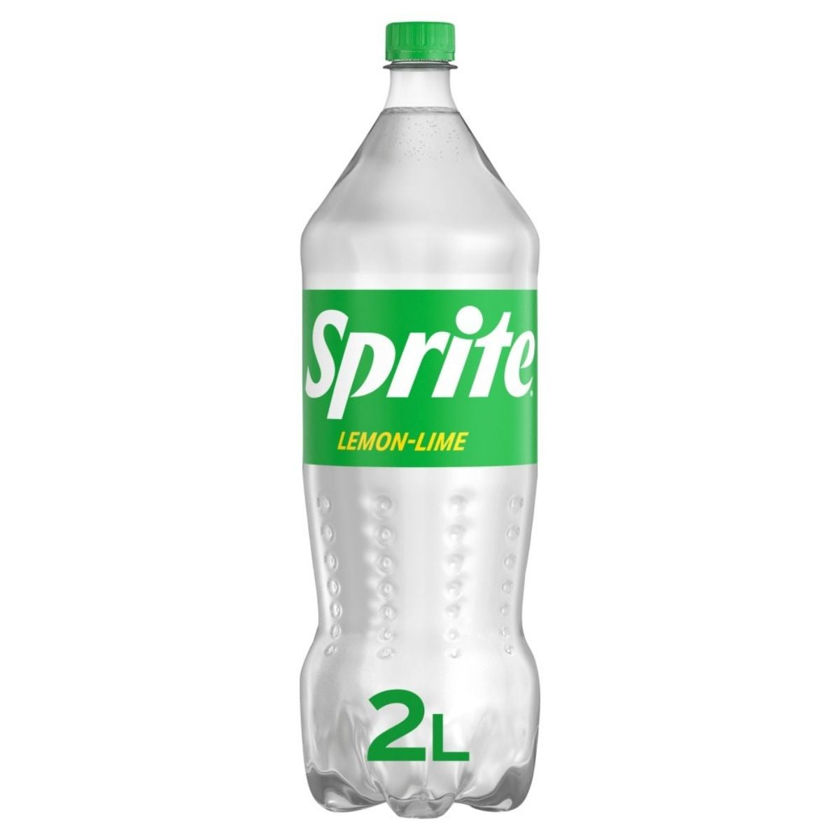 A 2-liter clear plastic bottle of Sprite - Lemon And Lime, a refreshing drink, features a green label and cap. A 2-liter clear plastic bottle of Sprite - Lemon And Lime, a refreshing drink, features a green label and cap.