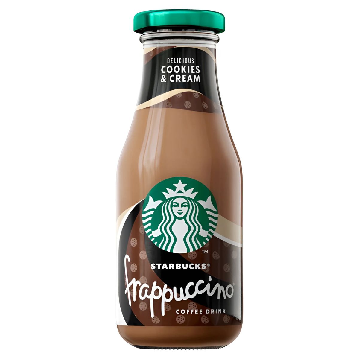 Starbucks Frappuccino Cookies & Cream Iced Coffee 250ml is a delicious bottled coffee drink with a green cap, ideal for enjoying a creamy, chilled treat anytime. Starbucks Frappuccino Cookies & Cream Iced Coffee 250ml is a delicious bottled coffee drink with a green cap, ideal for enjoying a creamy, chilled treat anytime.