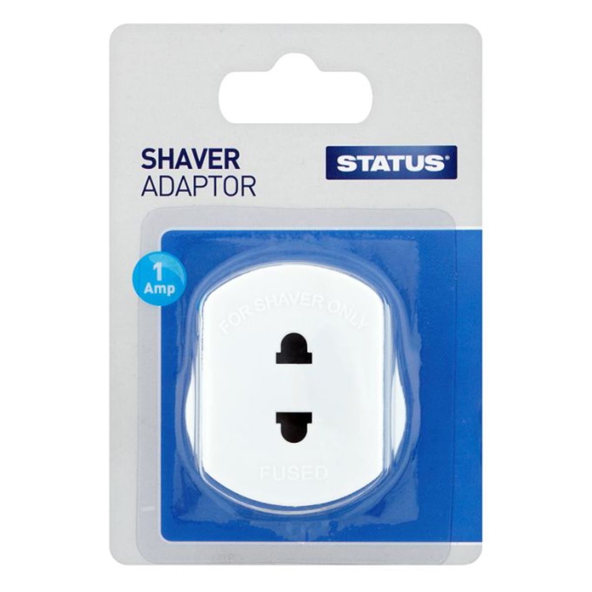 Status - Shaver Adaptor 1amp - 1pcs shaver adapter in white packaging.