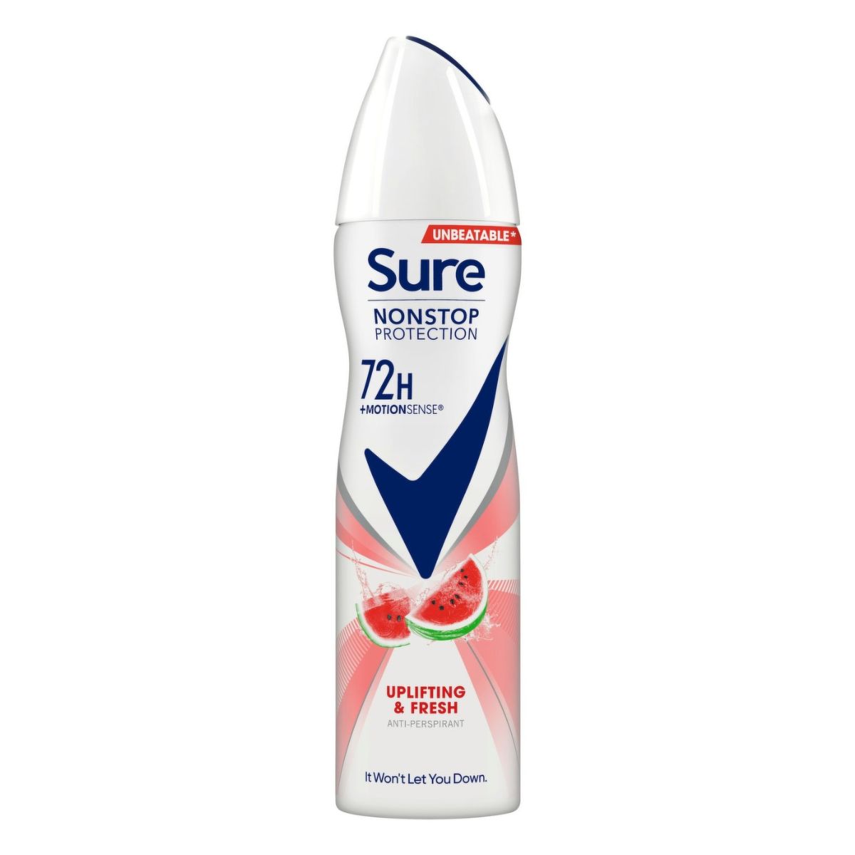 A bottle of Sure - Anti-Perspirant Deodorant Aerosol Uplifting & Fresh - 150ml with a white background.