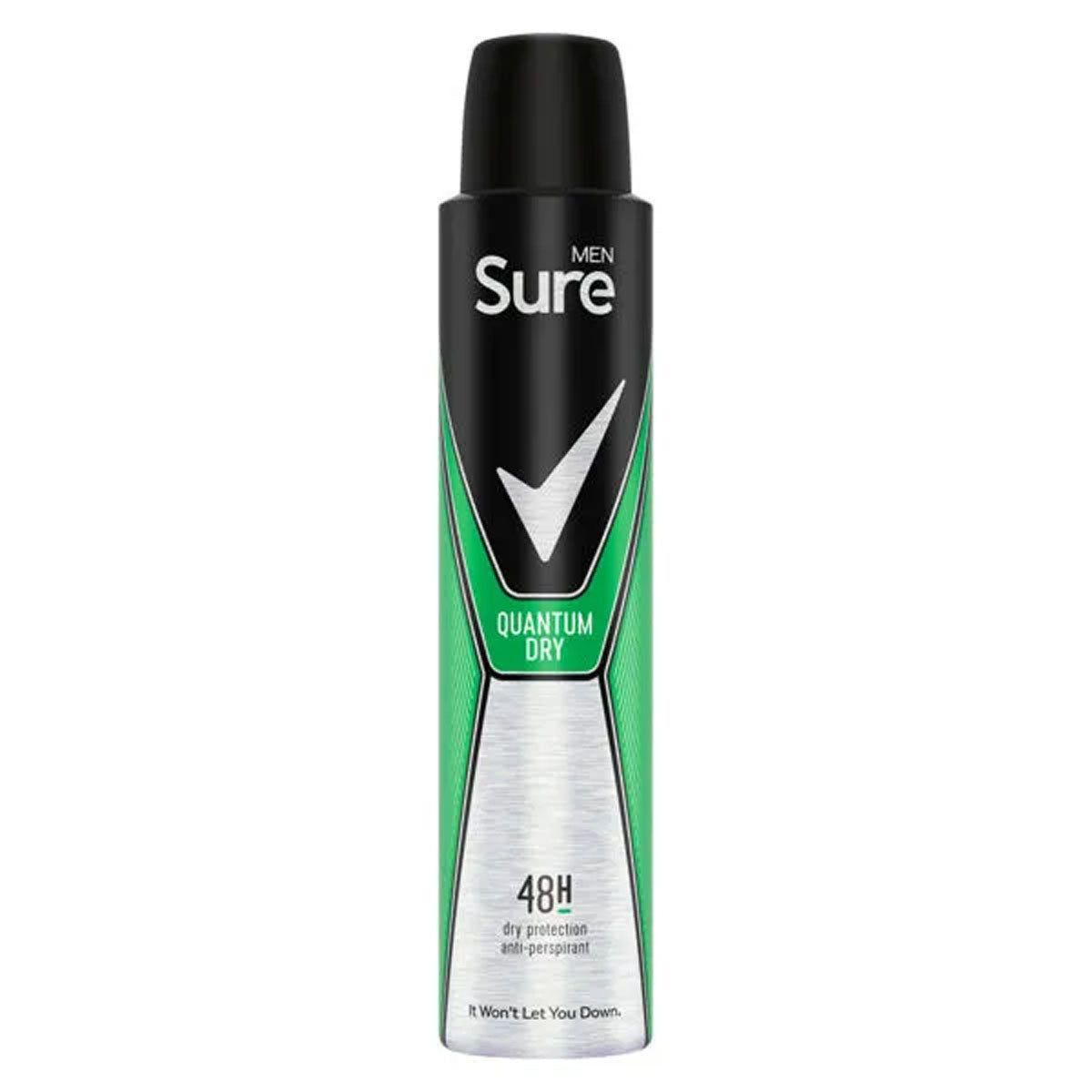 Sure - Men Anti Perspirant Aerosol Quantum Dry - 200ml deodorant spray on a white background. Sure - Men Anti Perspirant Aerosol Quantum Dry - 200ml deodorant spray on a white background.