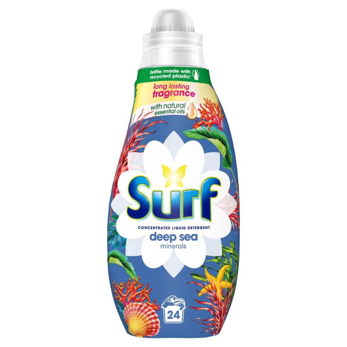 A bottle of Surf - Concentrated Liquid Laundry Detergent Deep Sea Minerals - 24 washes on a white background.