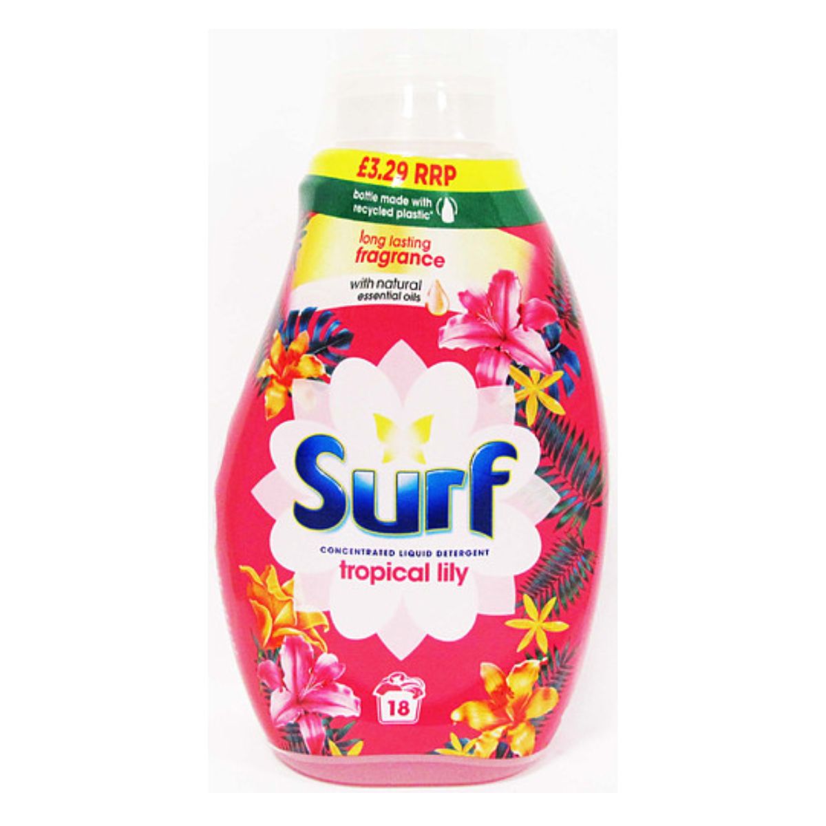 A bottle of Surf - Concentrated Liquid Laundry Detergent Tropical Lily - 486ml on a white background.