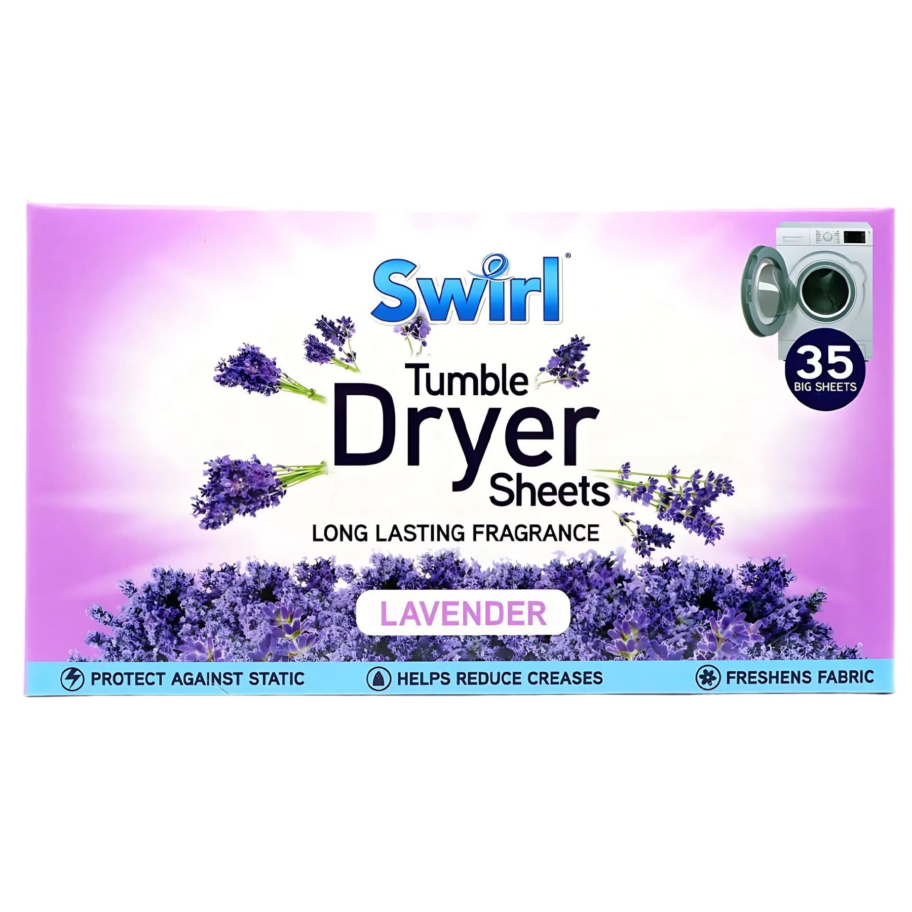 Swirl - Lavender Scented Tumble Dryer Sheets (35pcs) protect against static, reduce creases, and keep your laundry fresh with a long-lasting lavender fragrance. Swirl - Lavender Scented Tumble Dryer Sheets (35pcs) protect against static, reduce creases, and keep your laundry fresh with a long-lasting lavender fragrance.