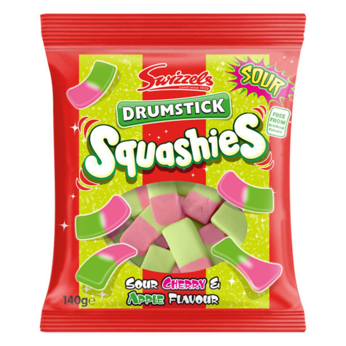 A pack of Swizzels - Drumstick Squashies Sour Cherry & Apple Flavour - 140g. A pack of Swizzels - Drumstick Squashies Sour Cherry & Apple Flavour - 140g.