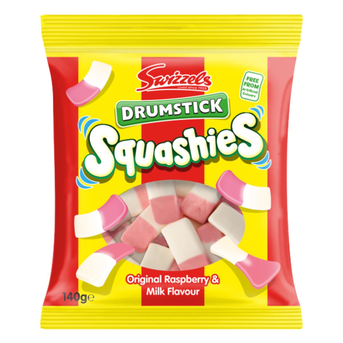 A bag of Swizzels - Squashies Original - 140g on a white background. A bag of Swizzels - Squashies Original - 140g on a white background.