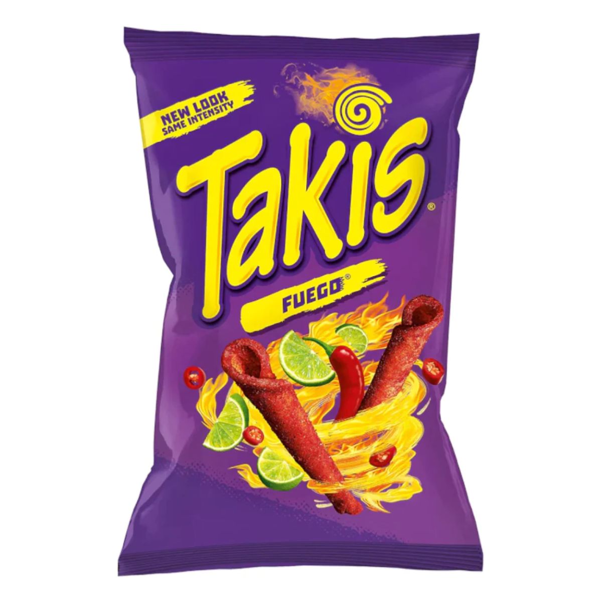 A bag of Takis - Fuego - 180g, a hot chili pepper and lime-flavored rolled corn snack.