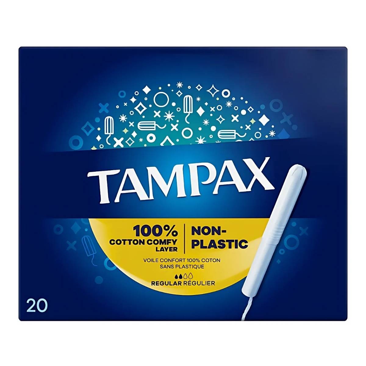 Tampax - Non Plastic Cotton Tampons Regular, 20 pcs: Made with a 100% cotton comfy layer and a non-plastic applicator, these eco-conscious tampons are ideal for regular absorbency. Tampax - Non Plastic Cotton Tampons Regular, 20 pcs: Made with a 100% cotton comfy layer and a non-plastic applicator, these eco-conscious tampons are ideal for regular absorbency.
