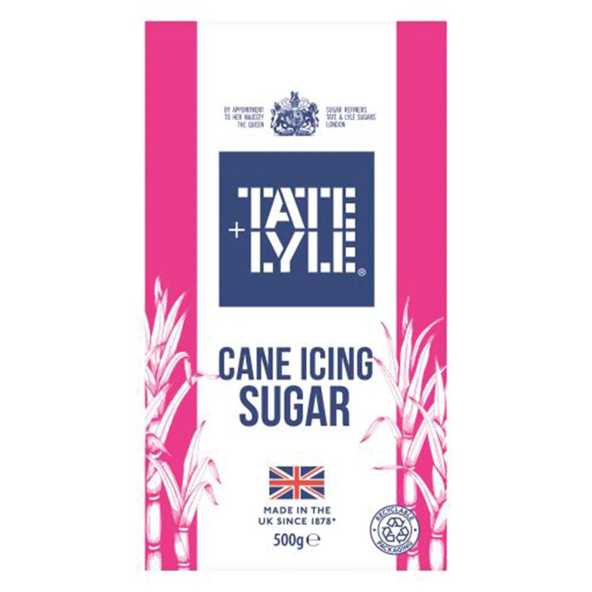 A package of Tate & Lyle Cane Icing Sugar, produced in the uk since 1878, weighing 500 grams. A package of Tate & Lyle Cane Icing Sugar, produced in the uk since 1878, weighing 500 grams.