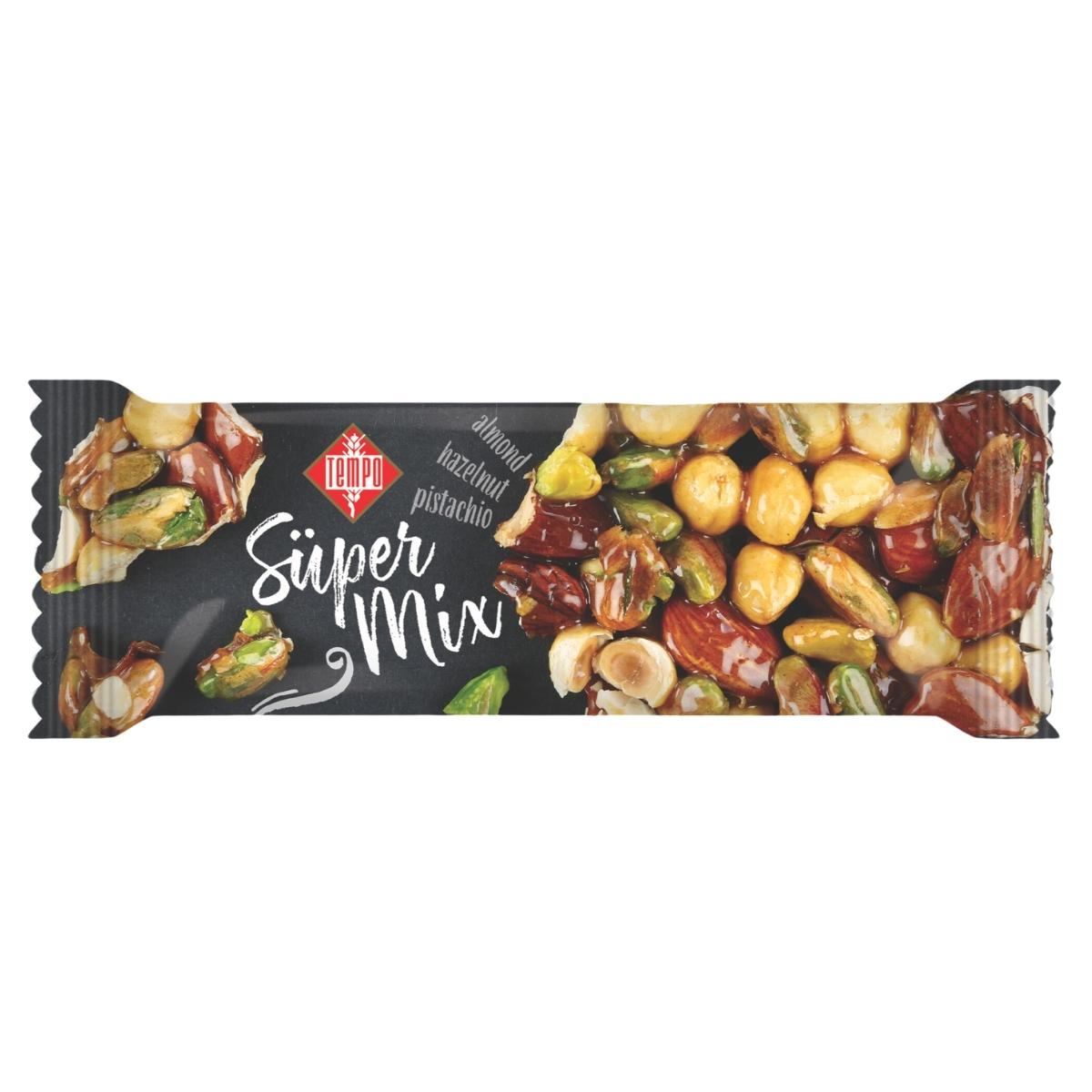 Discover the 40g Tembo Super Mix: a snack bar packed with almonds, pistachios, hazelnuts, and cranberries. Perfect for those seeking a delicious and nutritious on-the-go treat. Discover the 40g Tembo Super Mix: a snack bar packed with almonds, pistachios, hazelnuts, and cranberries. Perfect for those seeking a delicious and nutritious on-the-go treat.