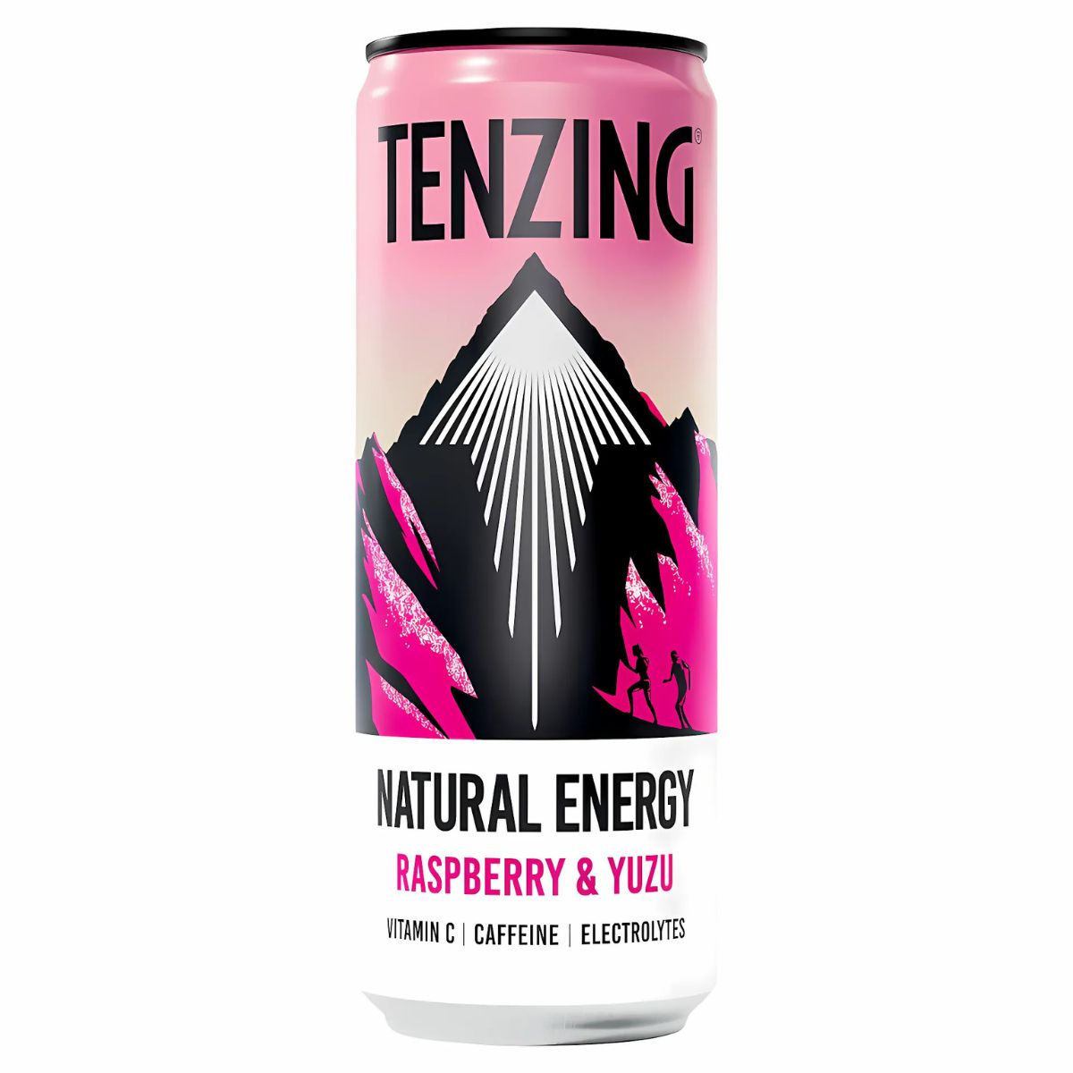 A 330ml can of Tenzing Natural Energy Drink Raspberry & Yuzu, featuring mountain graphics and packed with vitamin C, caffeine, and electrolytes for a refreshing plant-based energy boost. A 330ml can of Tenzing Natural Energy Drink Raspberry & Yuzu, featuring mountain graphics and packed with vitamin C, caffeine, and electrolytes for a refreshing plant-based energy boost.