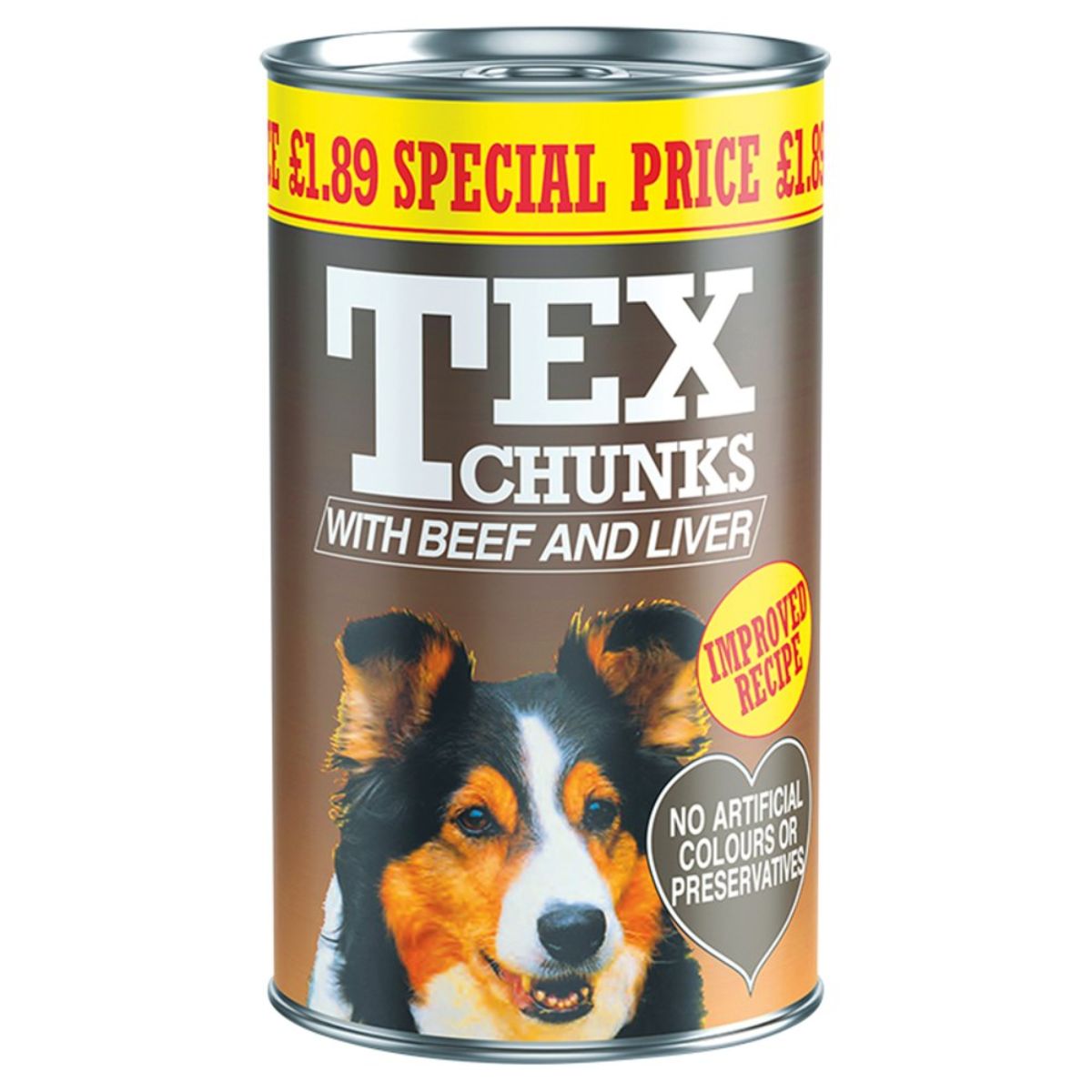 A can of Tex - Chunks with Beef & Liver - 1.2kg.