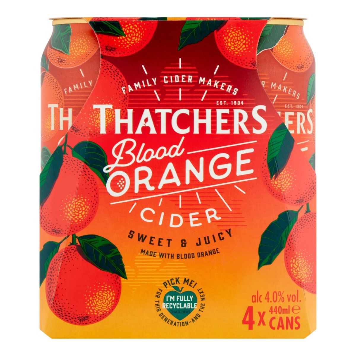 Thatchers - Blood Orange Cider Cans (4% ABV)- 4 x 440ml. Thatchers - Blood Orange Cider Cans (4% ABV)- 4 x 440ml.