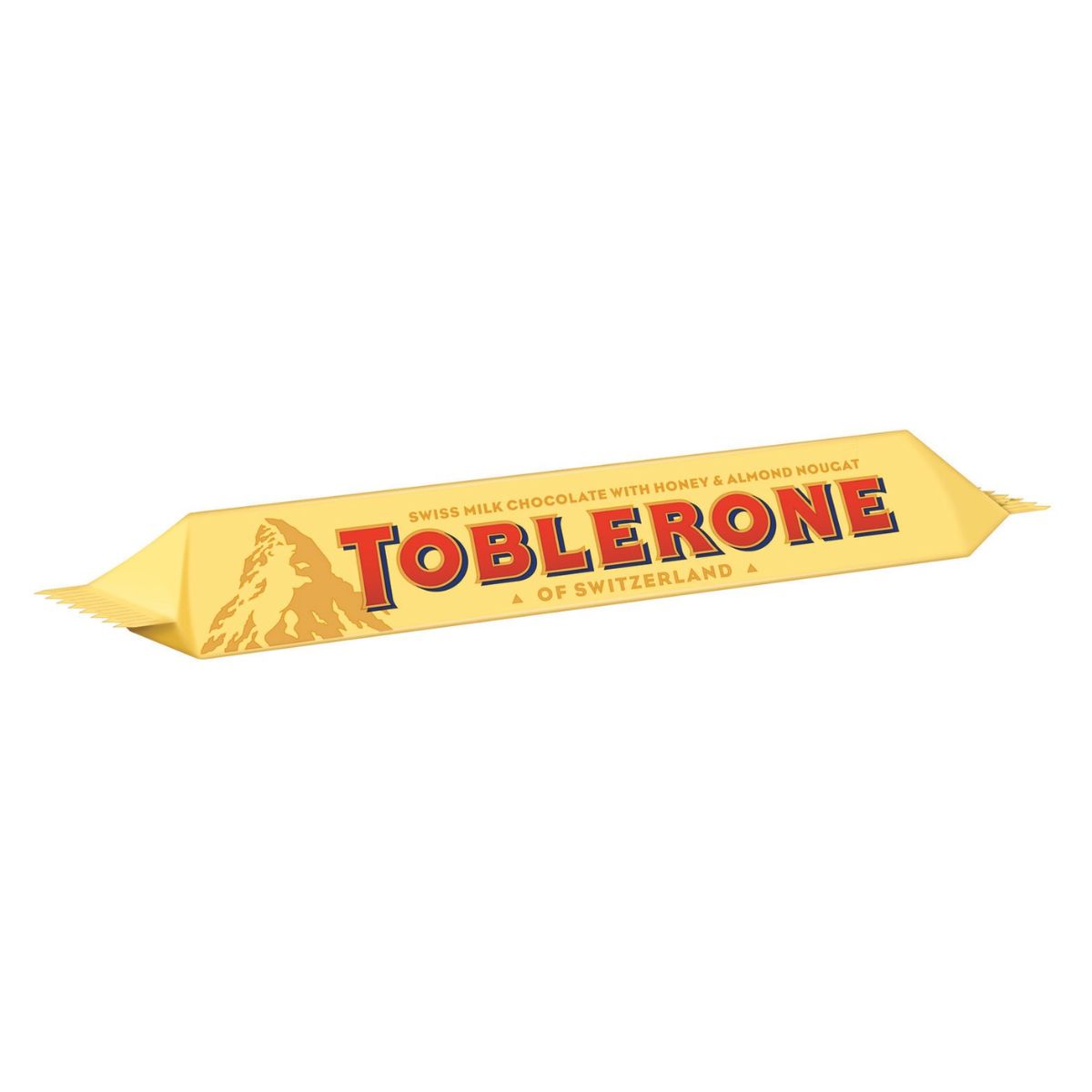 A bar of Toblerone Milk Chocolate - 35g on a white background. A bar of Toblerone Milk Chocolate - 35g on a white background.