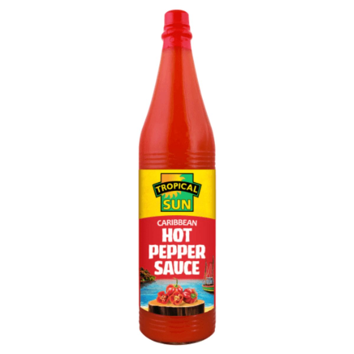 Tropical Sun - Caribbean Hot Pepper Sauce - 170ml comes in a bottle with a red cap and yellow-red label, delivering authentic Caribbean heat and a natural kick in every drop. Tropical Sun - Caribbean Hot Pepper Sauce - 170ml comes in a bottle with a red cap and yellow-red label, delivering authentic Caribbean heat and a natural kick in every drop.