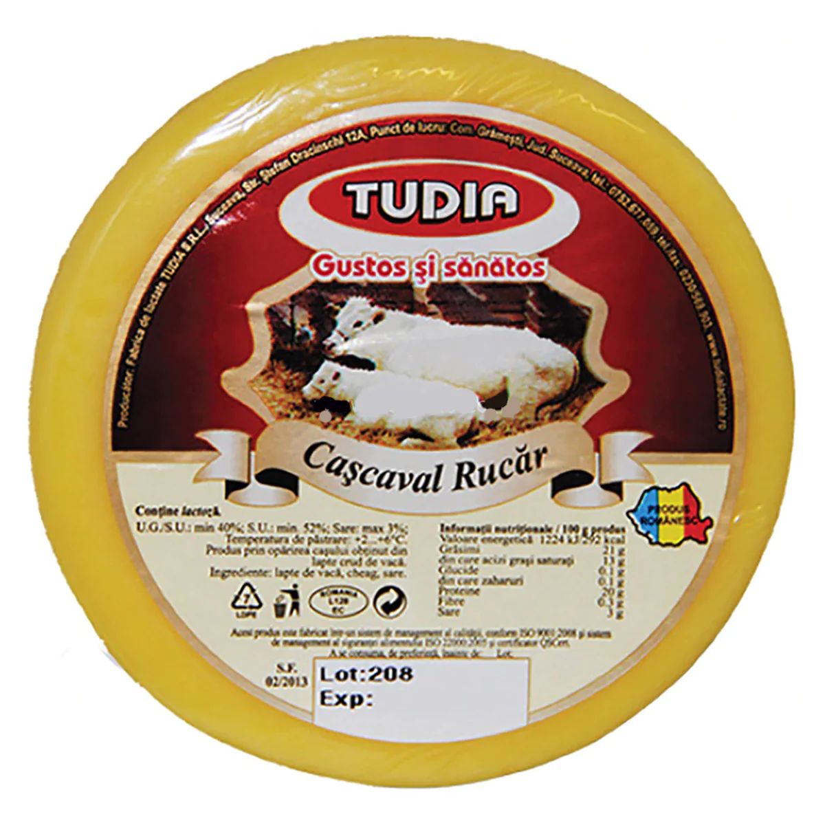 Packaged Tudia - Rucar Cheese 400g wheel with label and branding.