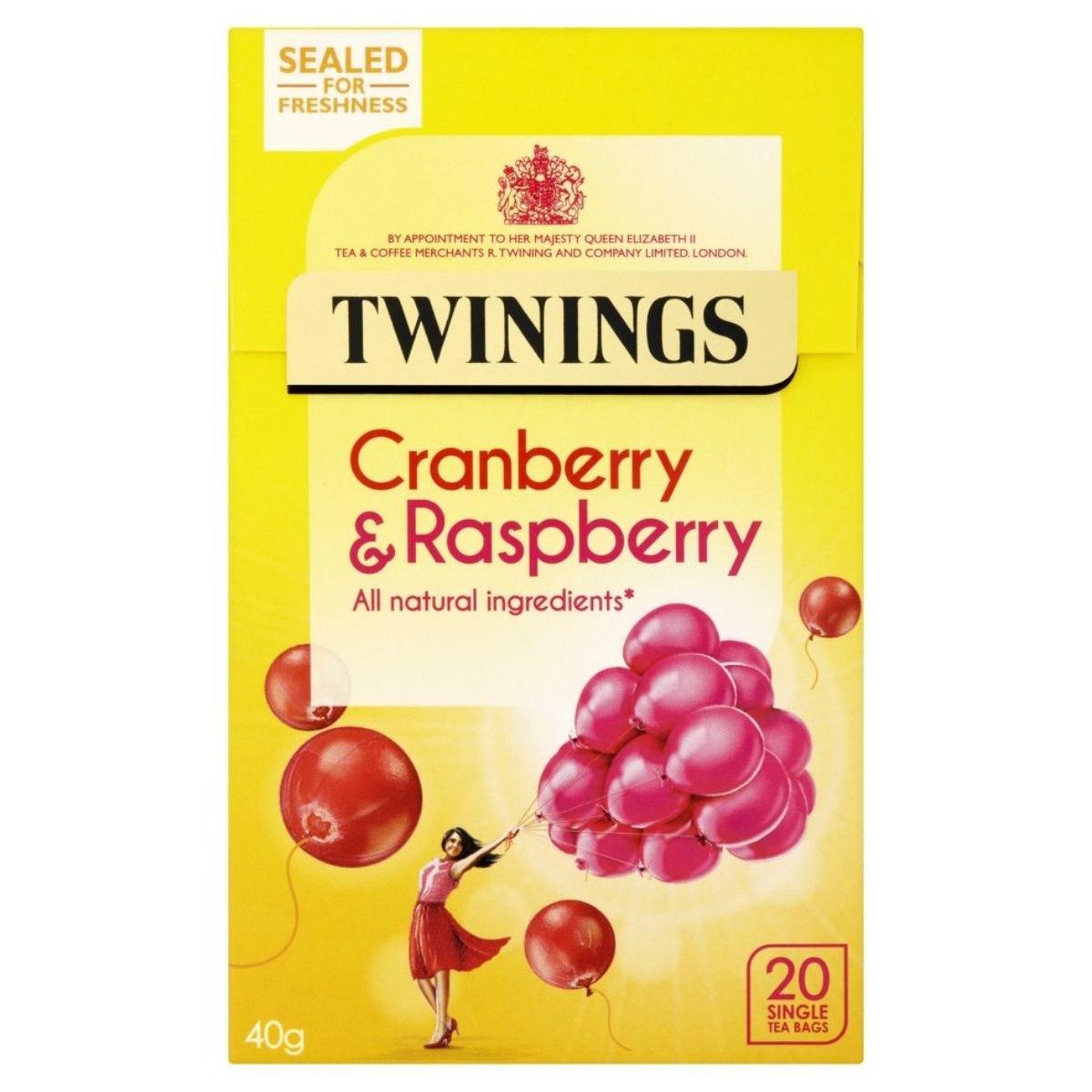 Twinings - Cranberry & Raspberry 20 Teabags - 40g. Twinings - Cranberry & Raspberry 20 Teabags - 40g.