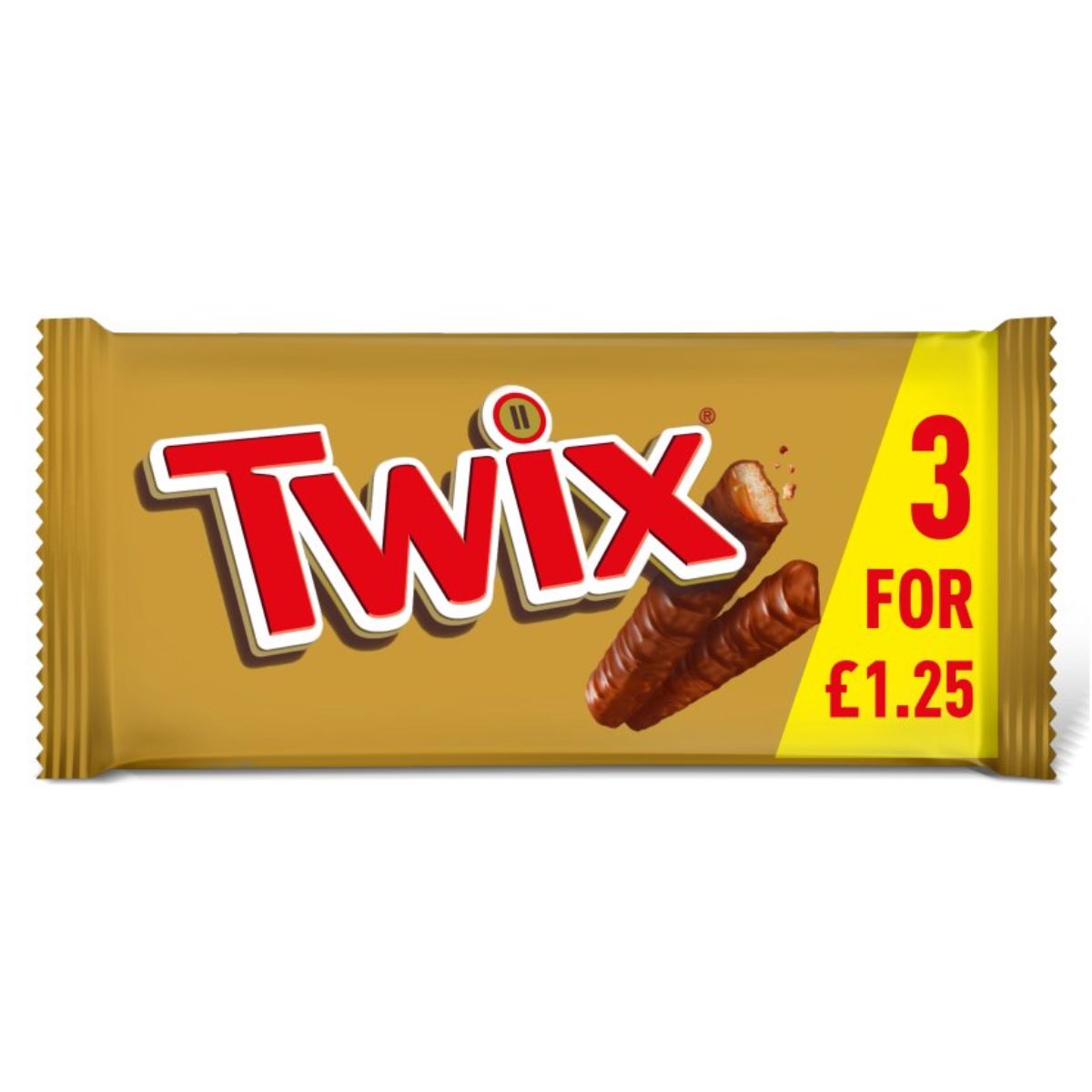 A Twix - Caramel & Milk Chocolate Fingers Biscuit Snack Bars Multipack - 3 x 40g on a white background.