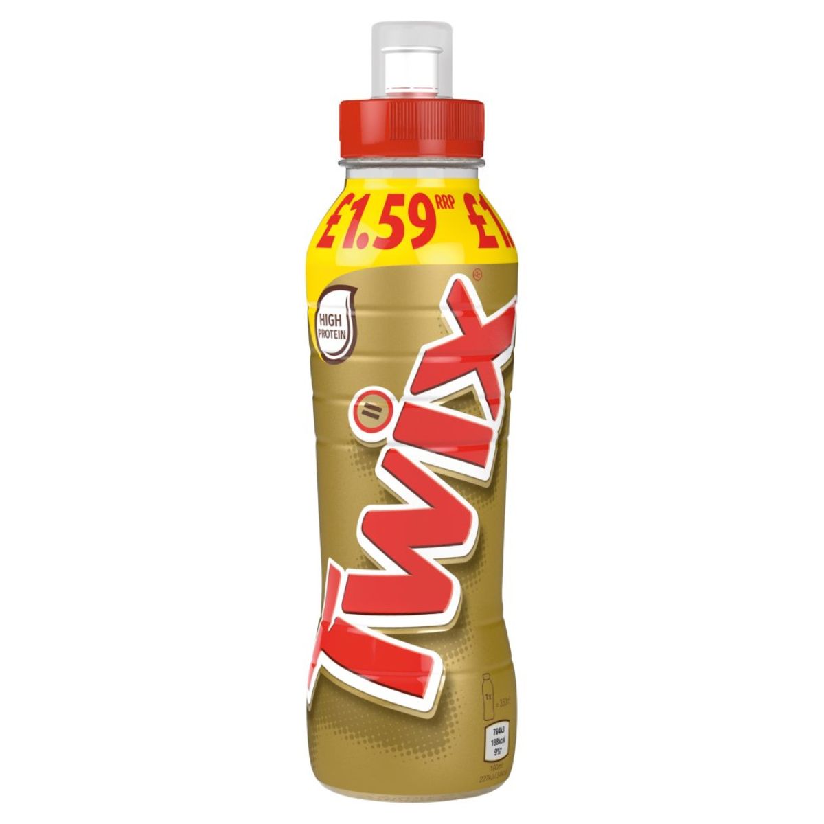A bottle of Twix - Chocolate Caramel Biscuit Milk Shake Drink - 350ml on a white background.