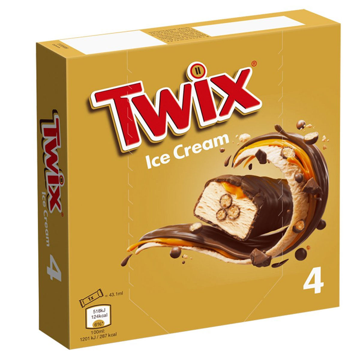 Twix - Chocolate & Caramel Ice Cream - 4pcs ice cream in a box. Twix - Chocolate & Caramel Ice Cream - 4pcs ice cream in a box.