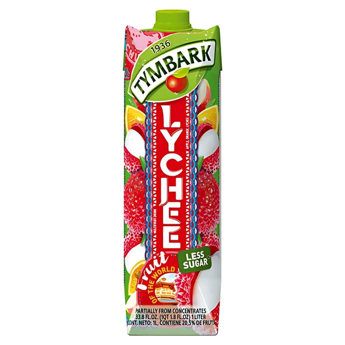 A 1-liter carton of Tymbark Lychee Juice, featuring vibrant imagery of the exotic fruit, is marked with "Less Sugar." This refreshing beverage offers a delightful burst of flavor. A 1-liter carton of Tymbark Lychee Juice, featuring vibrant imagery of the exotic fruit, is marked with "Less Sugar." This refreshing beverage offers a delightful burst of flavor.