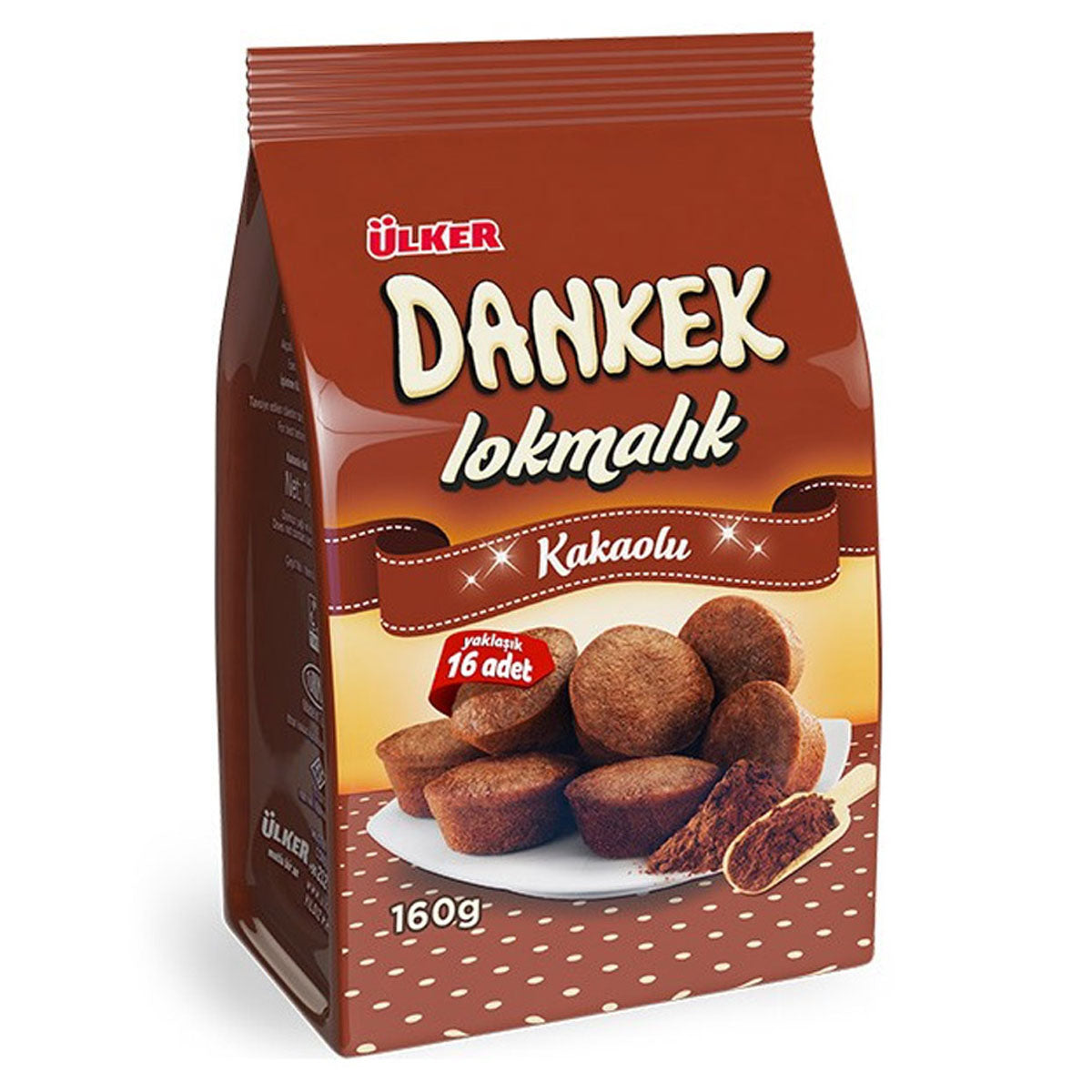 A bag of Ulker - Dankek Mini Chocolate Cupcakes - 160g on a white background.