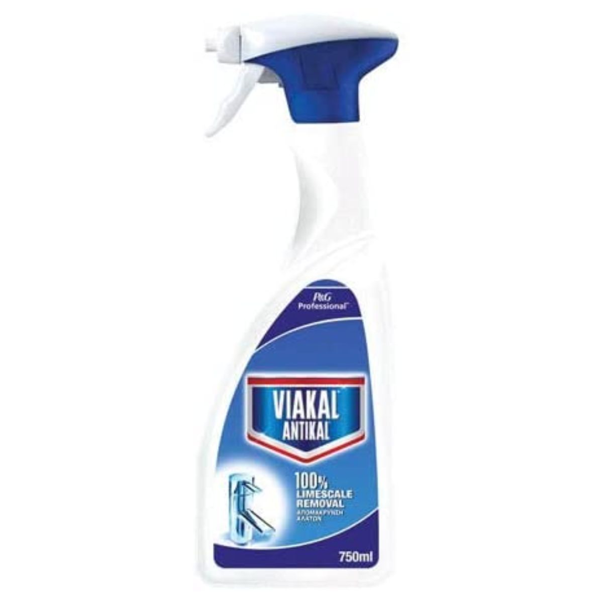 A Viakal - Remover Spray - 750ml bottle with a blue lid.