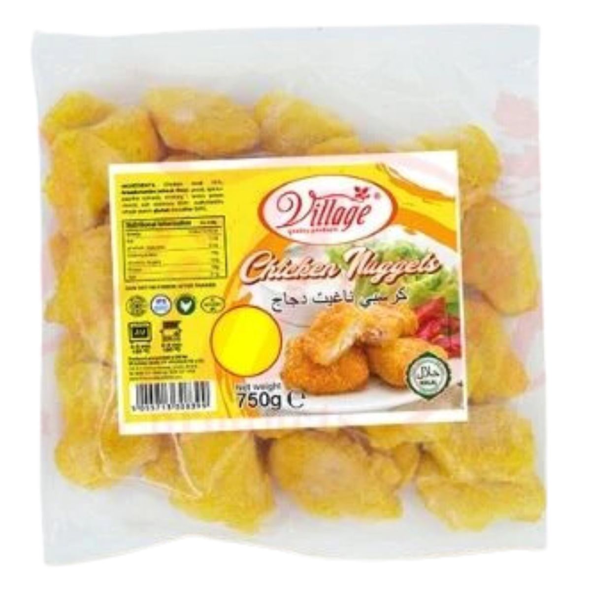 A bag of Village - Halal Chicken Nuggets - 750g on a white background.