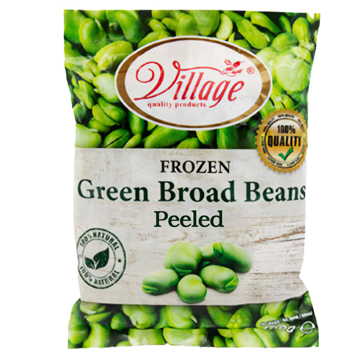 Village - Green Peeled Broad Beans - 400g frozen green broad beans peeled.