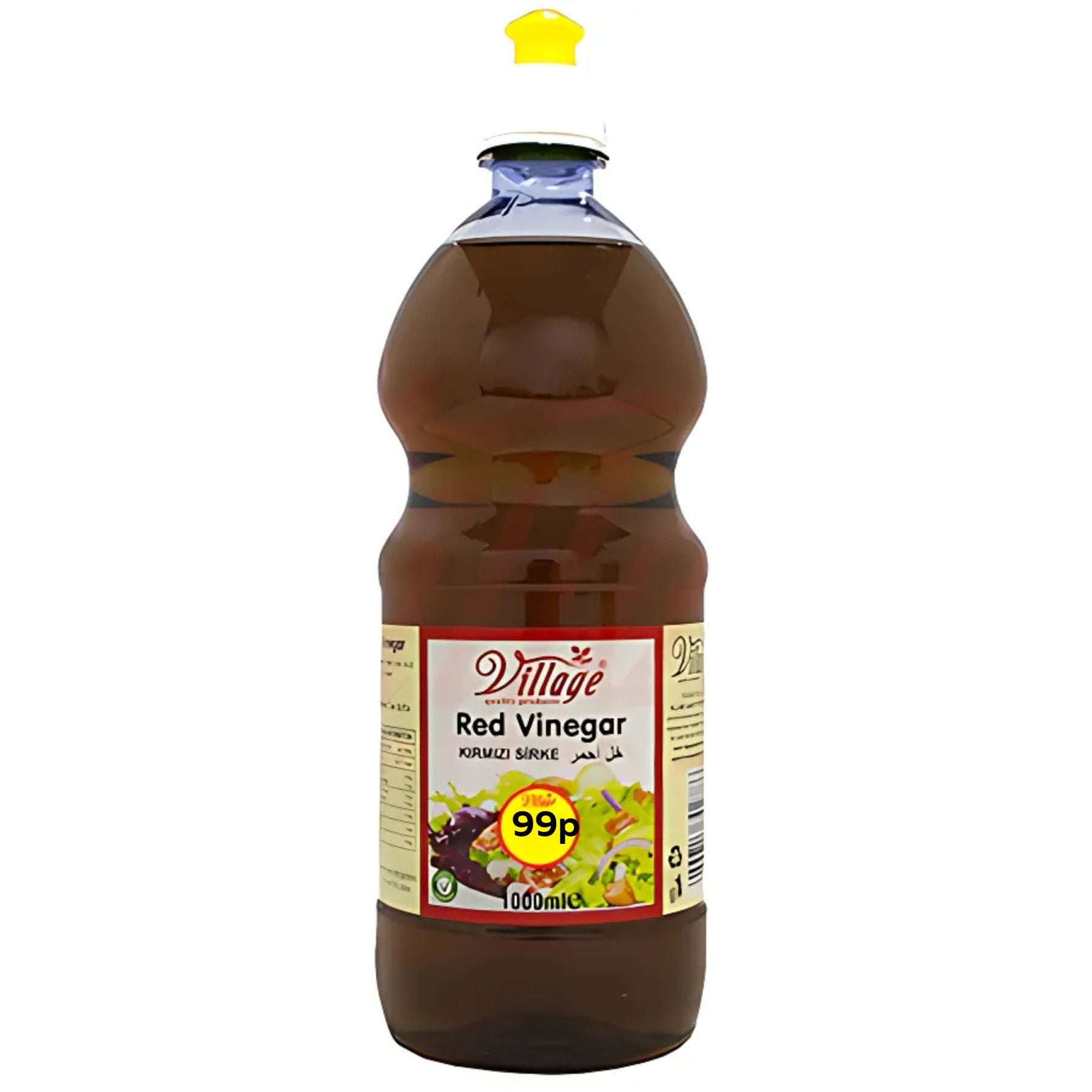 Village Red Vinegar 1L bottle with a yellow cap and 99p price label—perfect as cooking vinegar for your favorite recipes. Village Red Vinegar 1L bottle with a yellow cap and 99p price label—perfect as cooking vinegar for your favorite recipes.