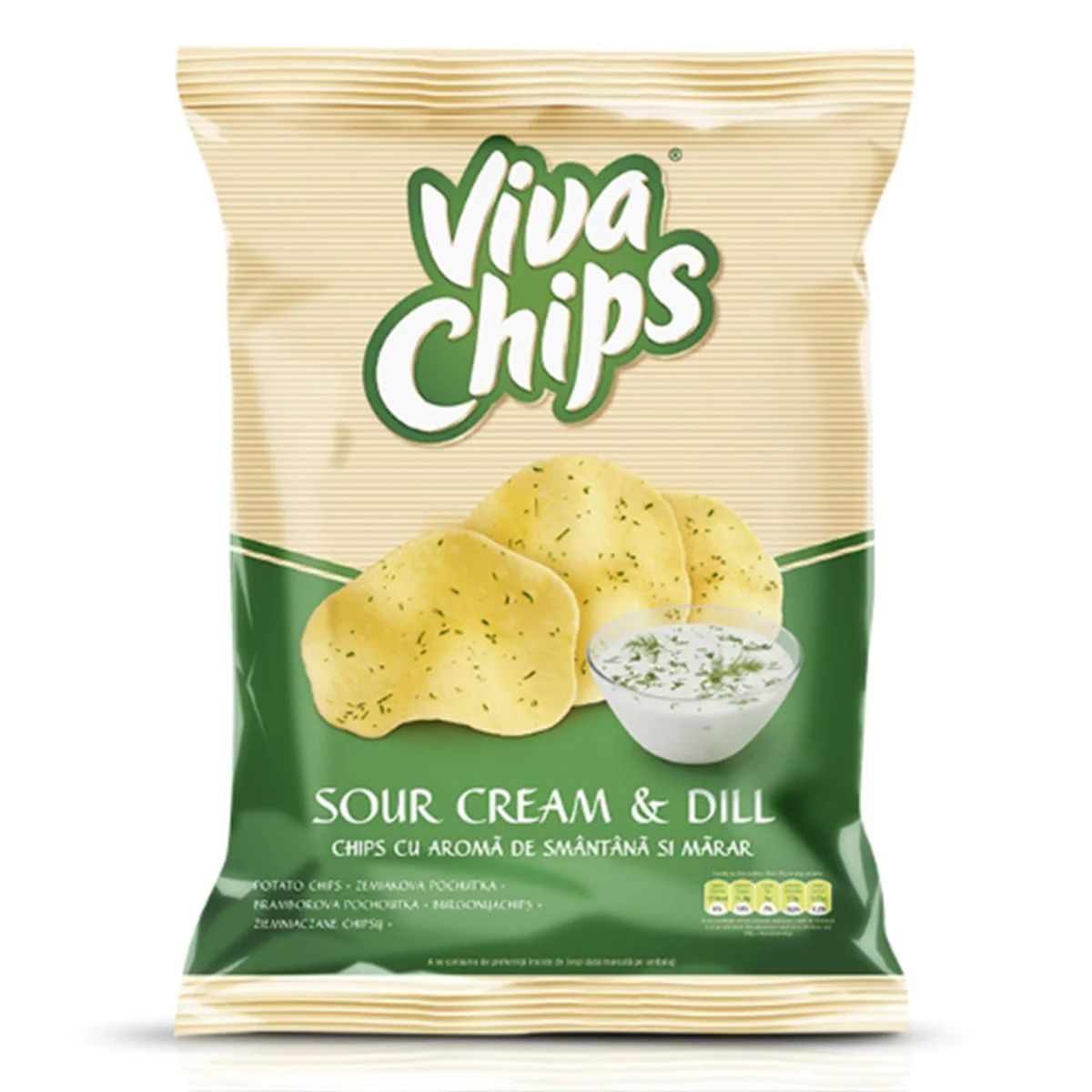 A bag of Viva Chips - Sour Cream & Dill Flavoured Crisps - 100g.
