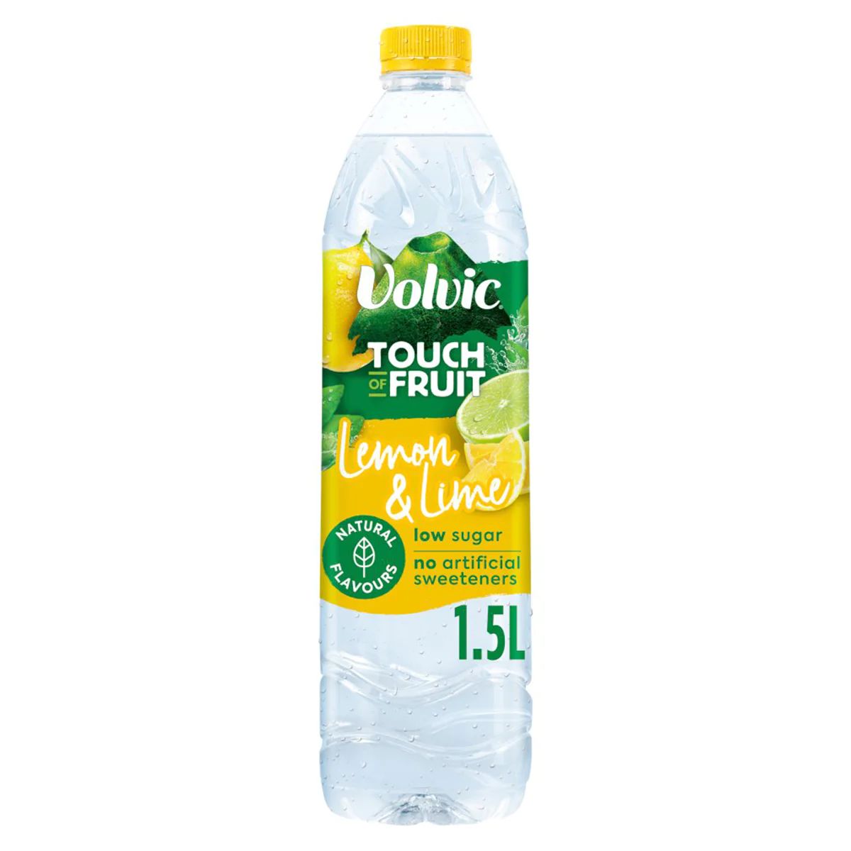 1.5L Volvic - Touch of Fruit Lemon & Lime Flavoured Water with low sugar and no artificial sweeteners.