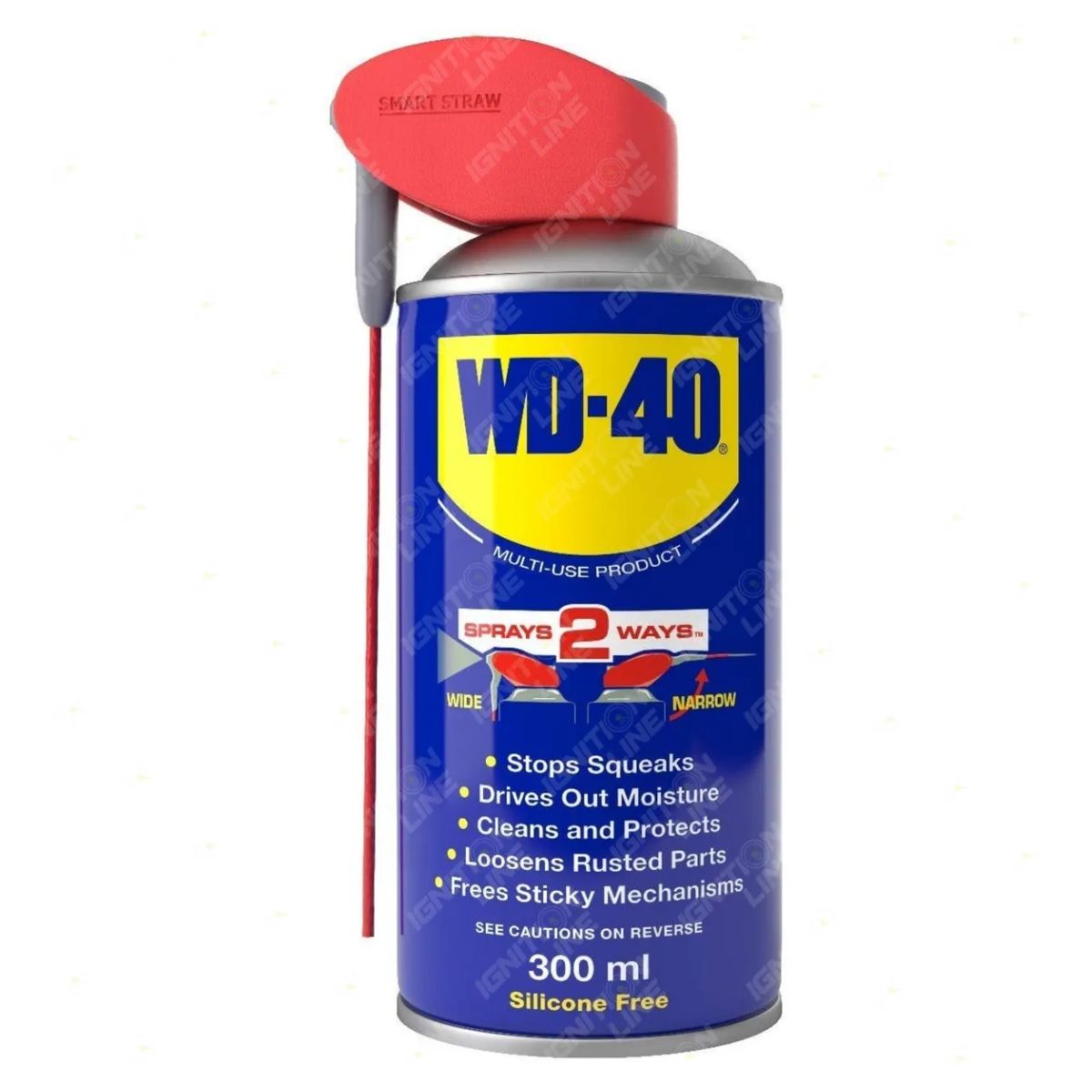 A can of WD-40 - Multi Purpose Lubricant Spray - 300ml with a smart straw nozzle.