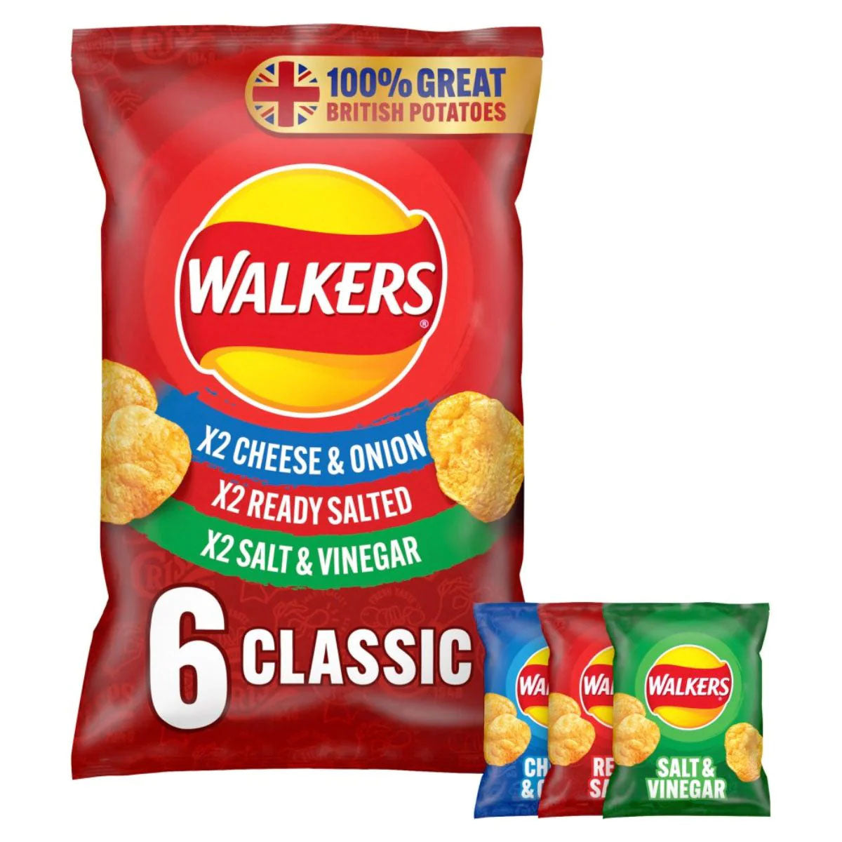 Walkers - Classic Variety Multipack Crisps - 6x25g cheese and onion chips.