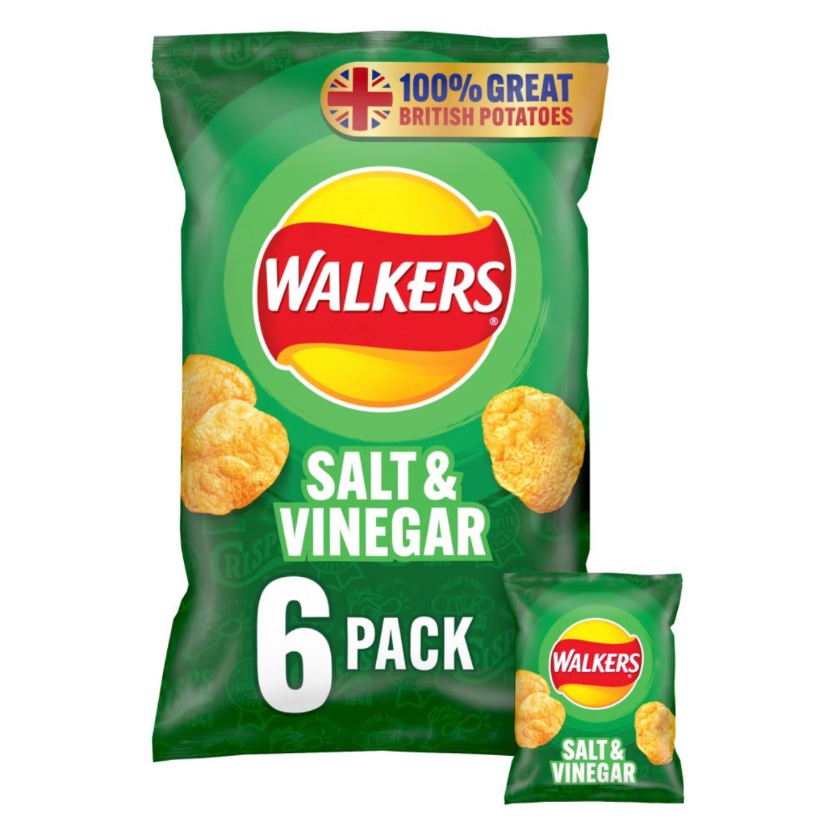 Walkers - Salt & Vinegar Multipack Crisps - 6x25g 6 pack.
