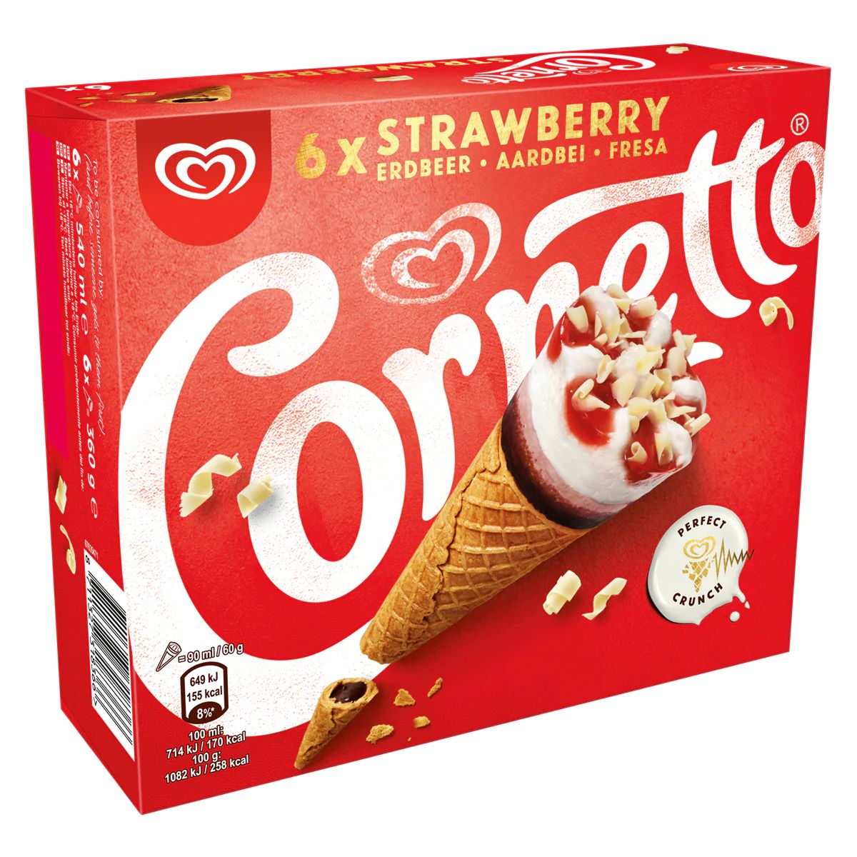 A box of Walls - Cornetto Strawberry - 6 Pieces containing 5 pieces.