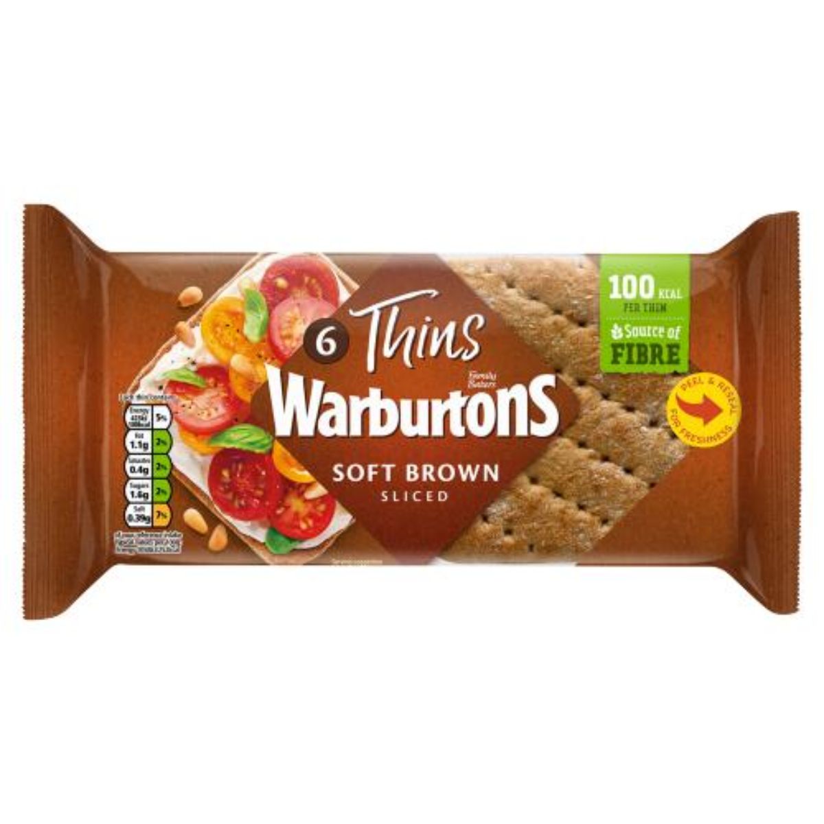 Warburtons - Thins Soft Brown Sliced - 6pcs soft brown crackers.