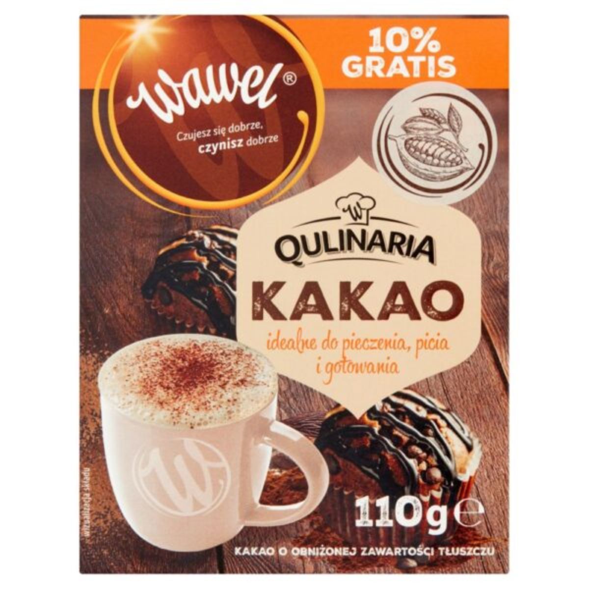 A box of Wawel - Natural Cacao - 110g coffee with chocolate on it.