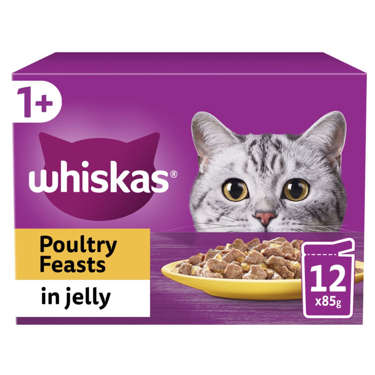 Whiskas 7+ Poultry Feasts Senior Wet Cat Food Pouches in Jelly - 12 x 85g cat food.