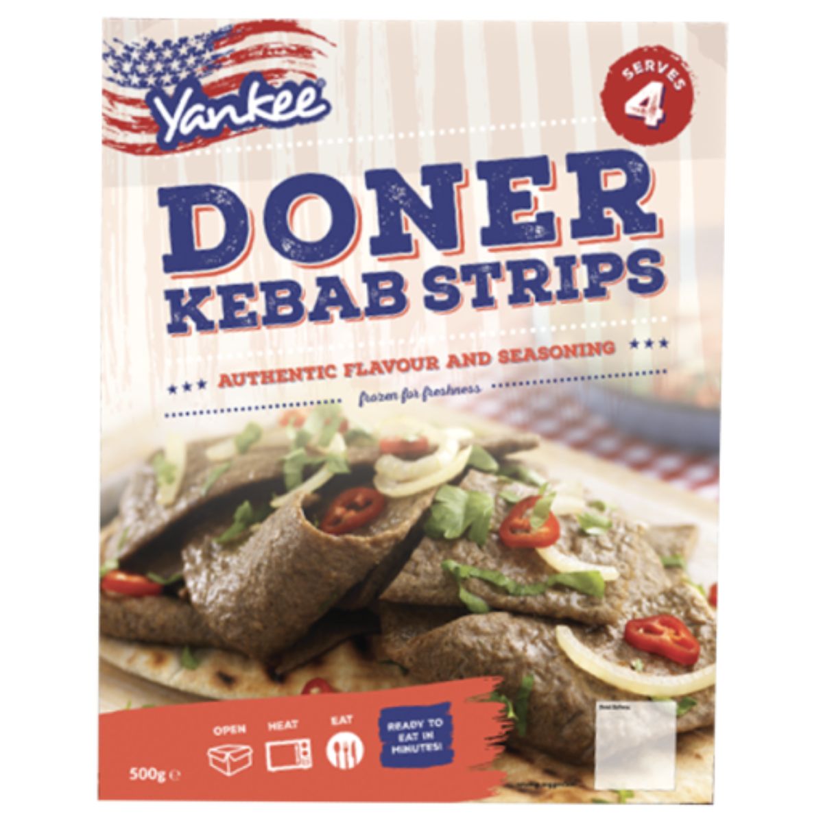 A bag of Yankee - Doner Kebab Strip - 500g. A bag of Yankee - Doner Kebab Strip - 500g.