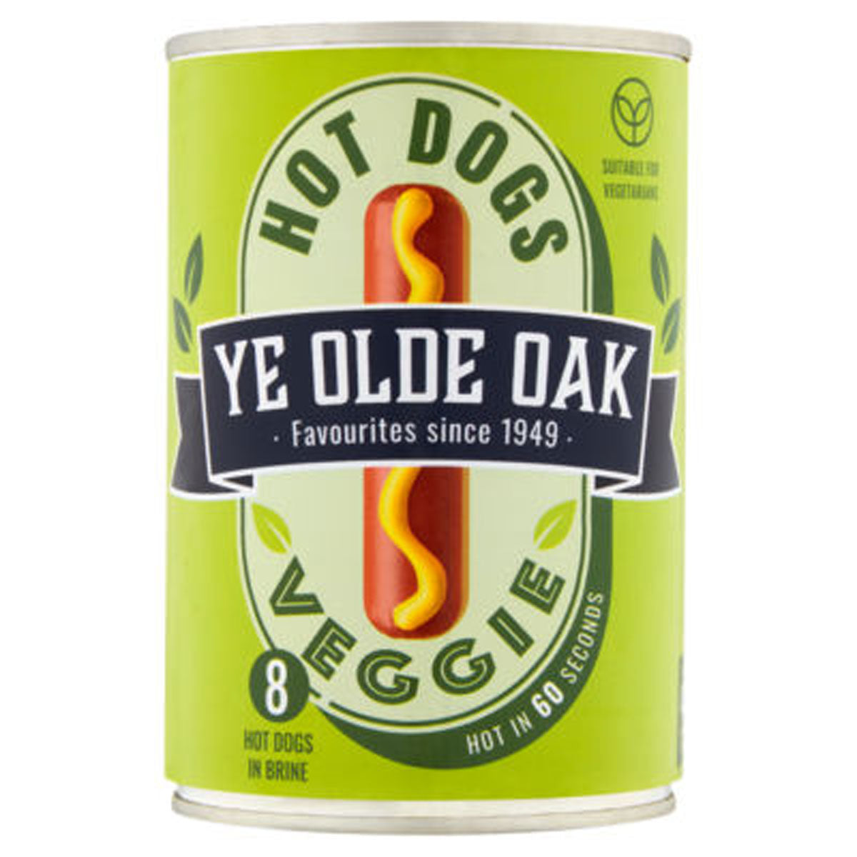 Ye Olde Oak - 8 Veggie Hot Dogs in Brine - 400g ye old oak veggie 8 oz can.