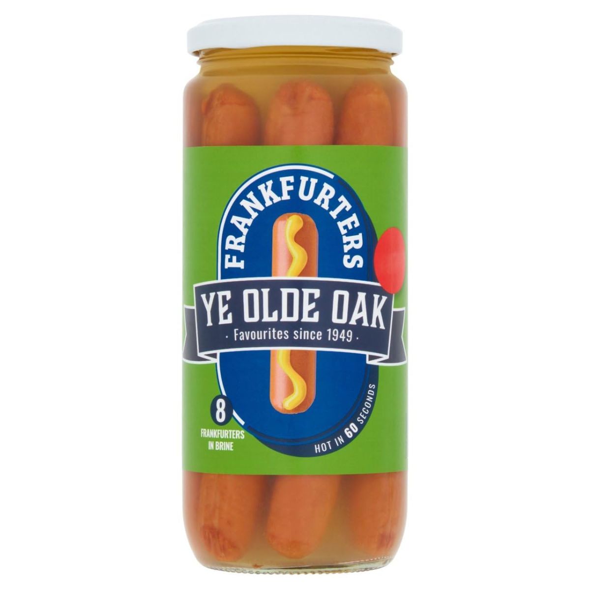 Ye Olde Oak - Frankfurters - 550g hot dogs in a jar. Ye Olde Oak - Frankfurters - 550g hot dogs in a jar.