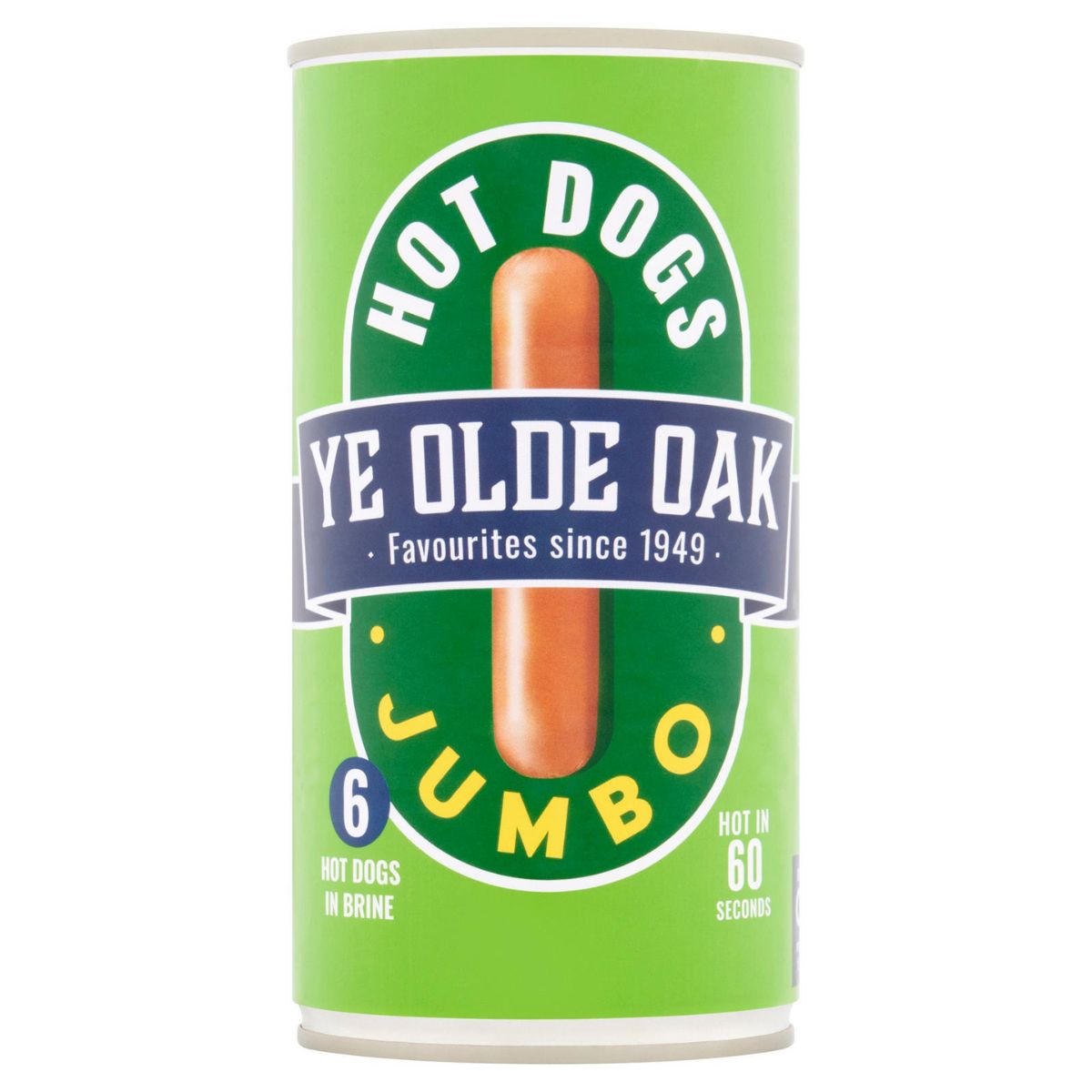A Ye Olde Oak - Hot Dog Jumbo - 560g can with a label.
