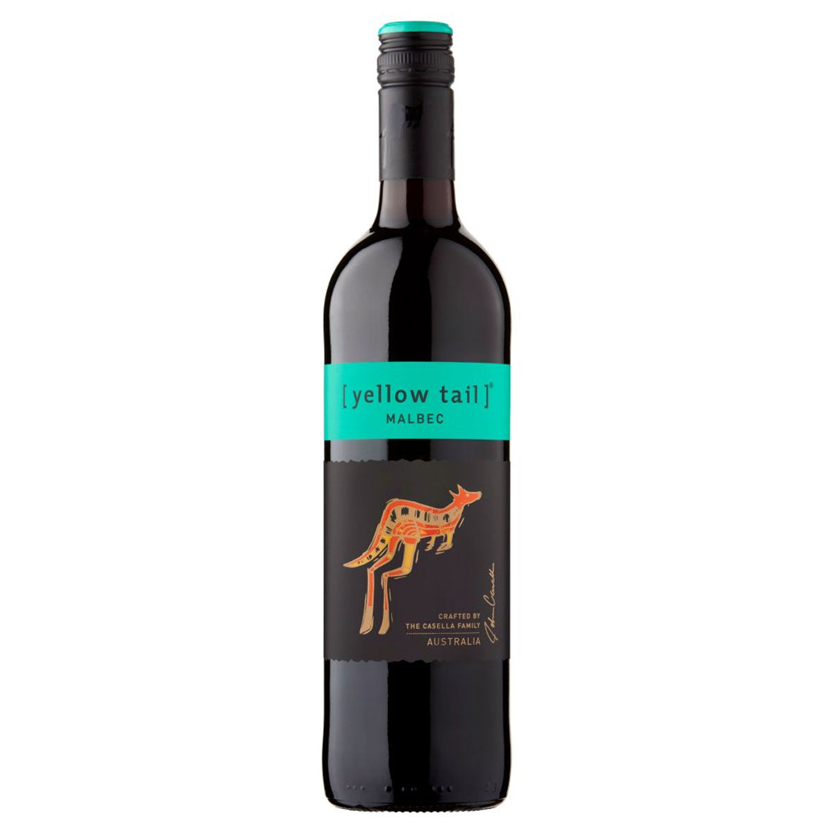A bottle of Yellow Tail - Malbec (13.5% ABV) - 750ml with a kangaroo on it. A bottle of Yellow Tail - Malbec (13.5% ABV) - 750ml with a kangaroo on it.